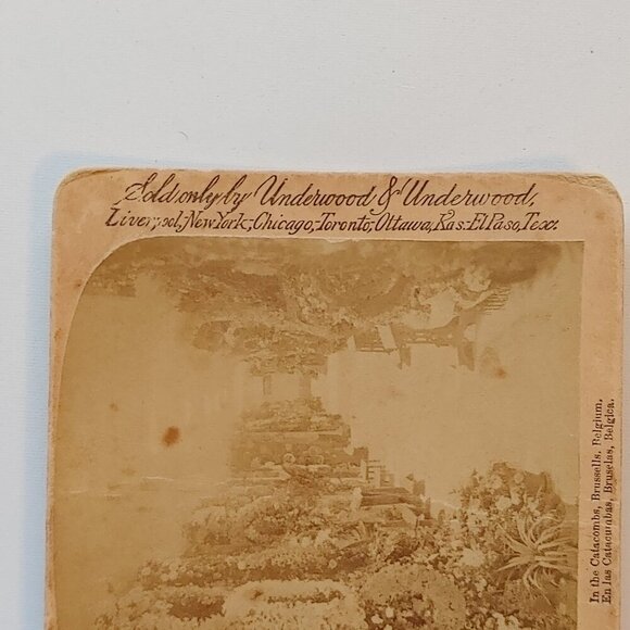 ANTIQUE Stereograph Inside the Catacombs Brussels, Belgium Palais du Coudenberg - Picture 4 of 5